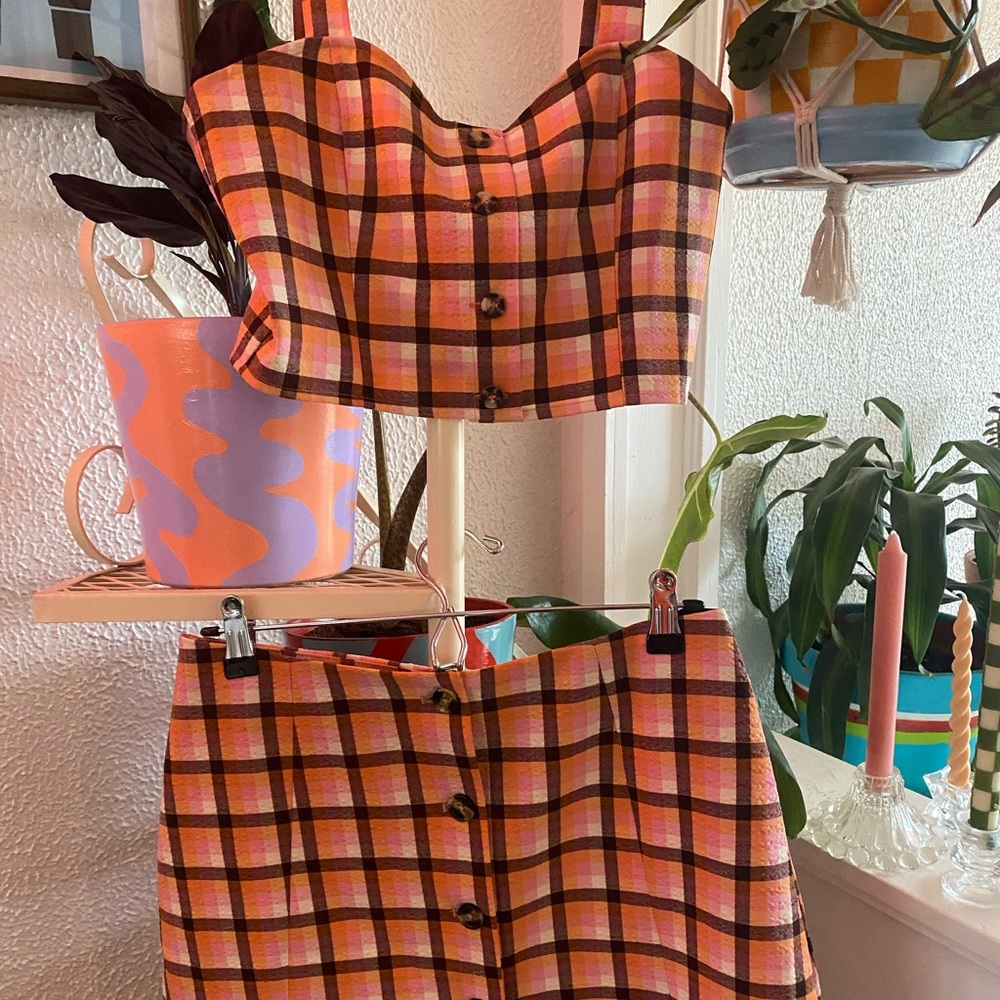 Matching plaid skirt & crop top set Monki brand